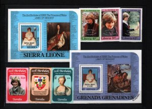 WORLDWIDE 1982 ROYALTY/LADY DIANA SET OF 6 STAMPS & 2 S/S MNH