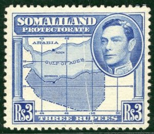 SOMALILAND KGVI High Value 3r Blue *PAPER-FOLD VARIETY* FLAW Mint MNG BLUE24