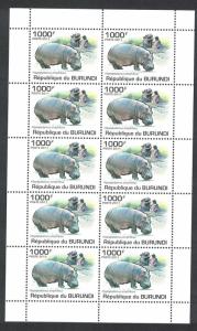 Burundi Hippo Sheetlet of 10v