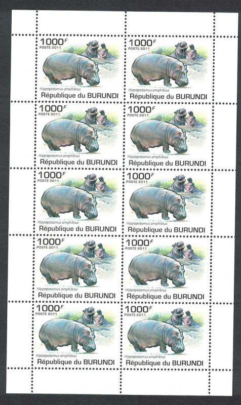 Burundi Hippo Sheetlet of 10v