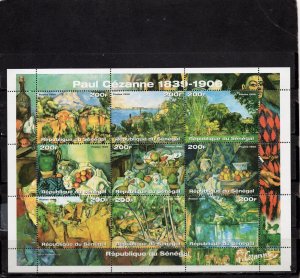 SENEGAL 1999 PAINTINGS BY PAUL CEZANNE SHEET OF 9 STAMPS MNH