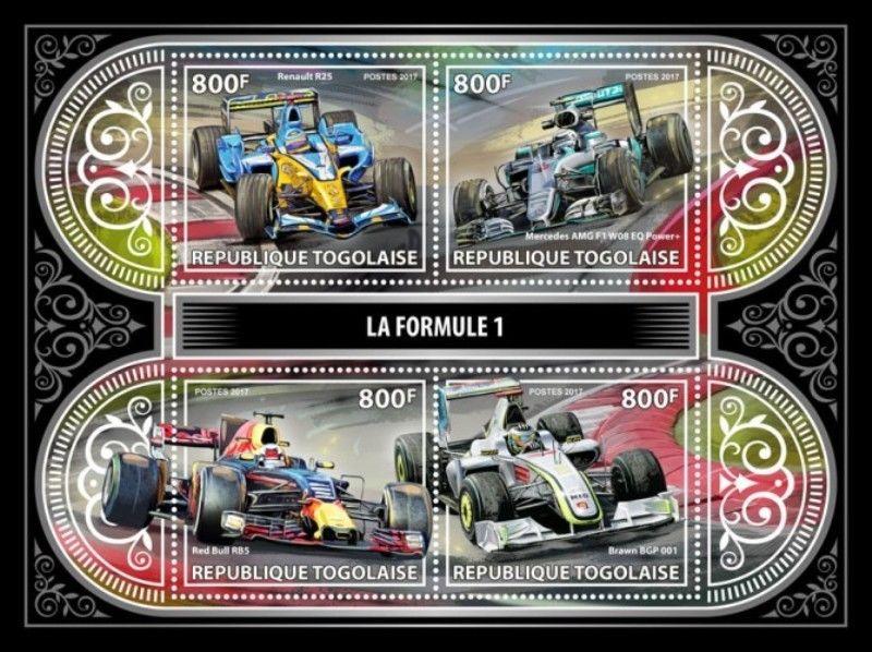 Togo - 2017 Formula 1 Racing Cars - 4 Stamp Sheet - TG17408a