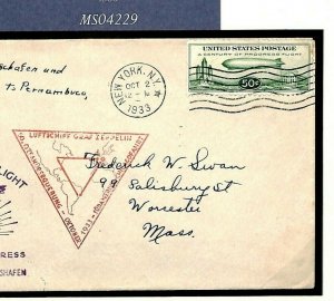 USA AIR 50c GRAF ZEPPELIN FDC First Day Cover 1933 Brazil Return Flight MS4229