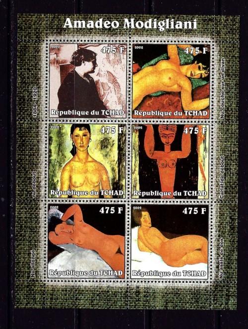 Chad 2002 Amadeo Modigliani mini-sheet of 6 NH