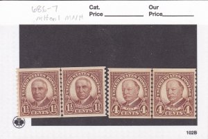 US 686-687, Line Pairs, 686 is hinged on one stamp, otherwise MNH