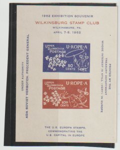 Wilkinsburg Stamp Club US Europa S/S 1962 Reklamemarke Poster Stamp MNGNH