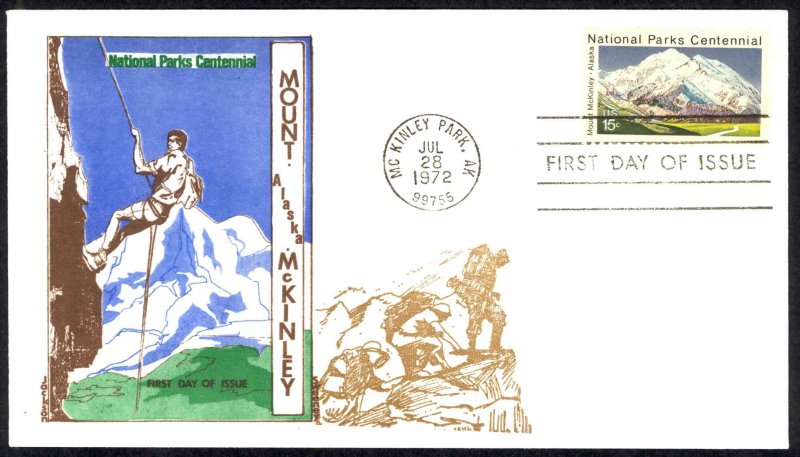 USA 1454 Jackson cachet FDC (f) (McKinley Park,AK) 1972 7.28 Mount McKinley