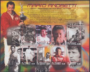 ST VINCENT Sc #2799a-h CPL MNH SHEETLET of 8 DIFF - MARIO ANDRETTI FORMULA 1