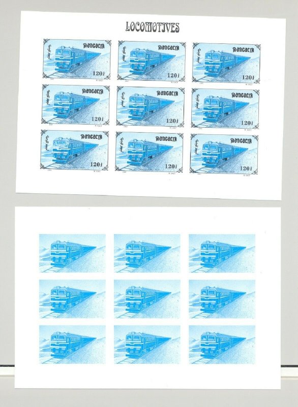 Mongolia #2255c Trains 1v Imperf M/S of 9 x 7v Progressive Proofs