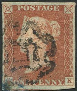 1841 Penny Red (BK) Cat £550 NORWICH Maltese Cross Four Margin (Small thin)