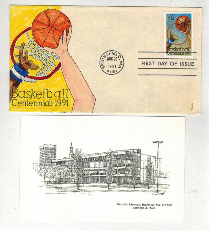 1991 BASKETBALL HALL OF FAME 2560 SCARCE UNKNOWN HANDPAINTED FDC & POSTCARD