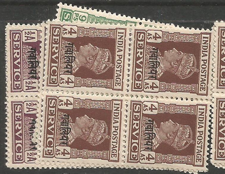 India Gwalior SG O80, O83, O86, O88 Block of 4 MNH (3cwr)