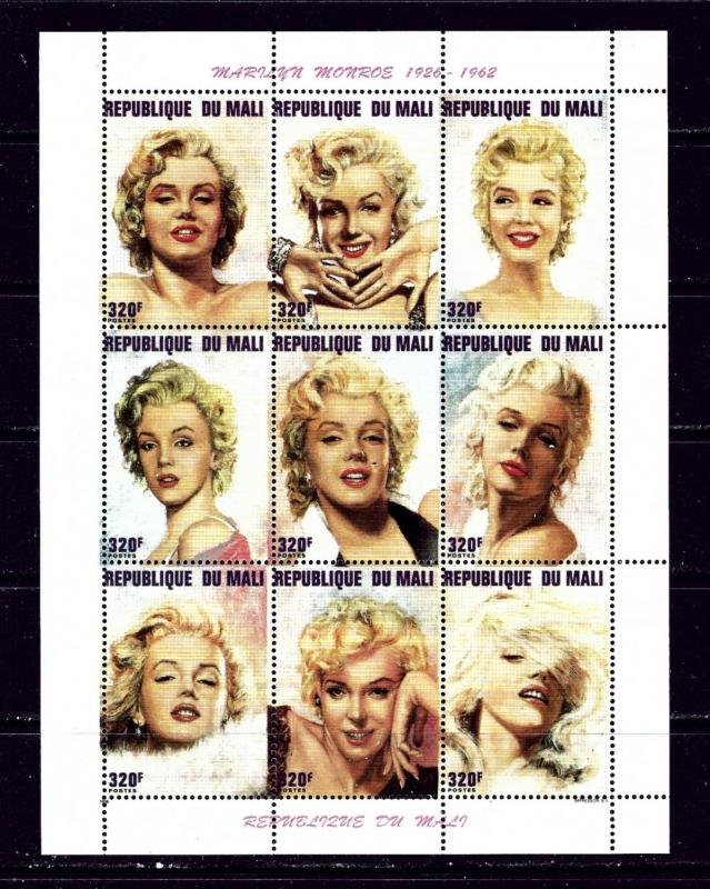 Mali 791 MNH 1996 Marilyn Monroe sheet of 9