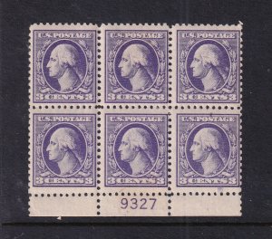 1918 Washington 3c Sc 530 MNH with original gum, Type IV, plate block of 6 (AY