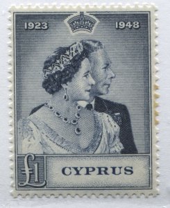 Cyprus KGVI 1948 Silver Wedding £1 mint o.g. hinged 