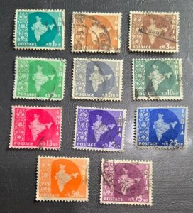 Stamp India 1956 Map A117 #275-279, 281-283, 285-287 used