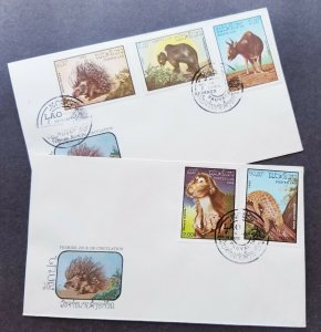 *FREE SHIP Laos Fauna 1985 Wildlife Bear Ox Monkey Porcupines Pangolin (FDC)