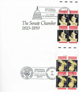 U.S. Senate Chamber Pamphlet 1st Day #2412 #2413 Blks/4 Bicentennial Congress