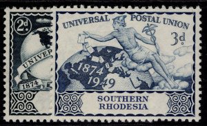SOUTHERN RHODESIA GVI SG68-69, 1949 ANNIVERSARY of UPU set, NH MINT.