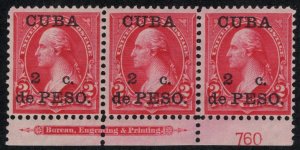 MALACK Cuba 222A F-VF OG 1 NH, 2 H, Plate Strip of 3..MORE.. k2457