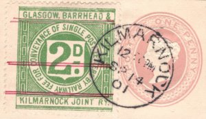 GB SCOTLAND RAILWAY GB&KJR Letter Stamp 2d Kilmarnock 1901 1d Pink Piece BRW14 