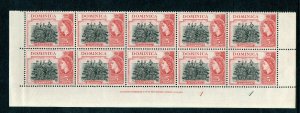 Dominica 1954 QEII 5c black & carmine-red Imprint Plate 1 block MNH. SG 146.