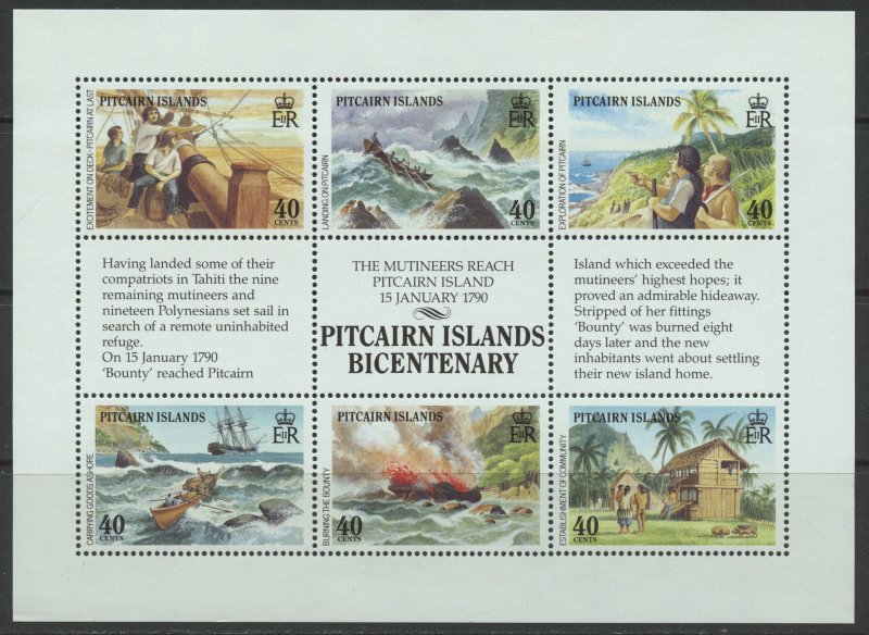 Pitcairn Islands Scott 331 MNHOG - 1990 Bicentennial Mini Sheet - SCV $10.00