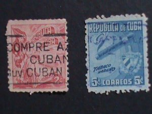 ​CUBA-1948 SC # 421-2 CUBA CIGARS MANUFACTURE STAMPS- THE MOST HARD TO FIND