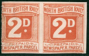 GB Scotland NBR RAILWAY Newspaper Parcel 2d Stamp *PROOF* Imperf Pair MNG PIW20