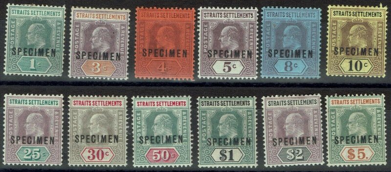 STRAITS SETTLEMENTS 1902 KEVII SPECIMEN SET WMK CROWN CA 