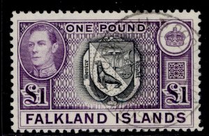 FALKLAND ISLANDS GVI SG163, £1 black & violet, VERY FINE USED. Cat £75. CDS