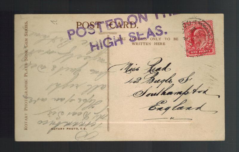 1907 England Ocean Liner Paqueboat Postcard Cover to Southampton