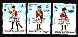 Grenada-Sc#439,C1-2- id5-unused NH set-Military-Uniforms-Winter Olympics-Sports