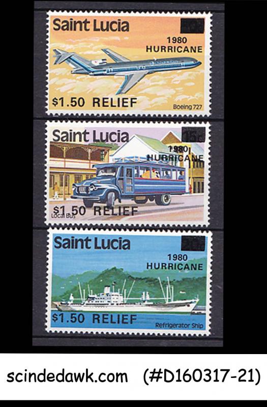 ST LUCIA - 1980 HURRICANE REFLIEF FUND SURCHARED 3V Overprinted - MINT NH