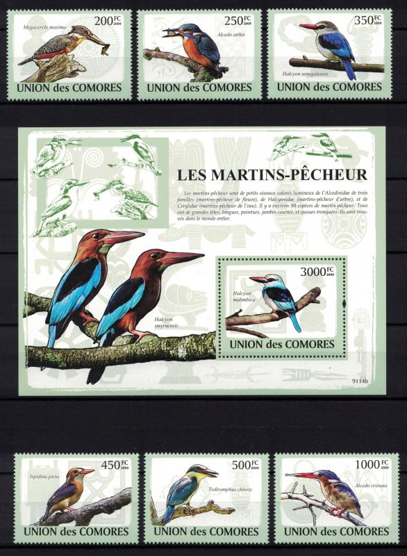 COMORE 2009 - Birds,  kingfisher /complete set+ minisheet MNH