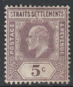 Malaya Straits Setts Scott 113 - SG130, 1904 Edward VII 5c MH*