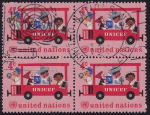 United Nations - 1966 - Scott #161 - used block of 4 - UNICEF