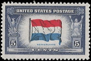 U.S. Scott # 913  1943 5c sl vio, scar, bl & blk  Netherlands  mint-nh- vf