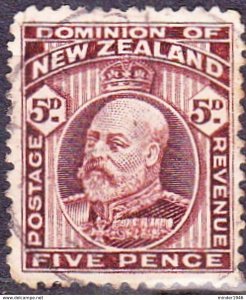 NEW ZEALAND 1909 KEVII 5d Red-Brown SG391a Used