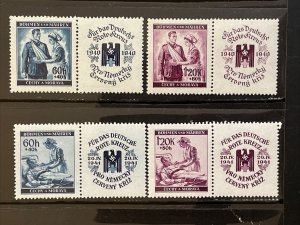 1940-1 Bohemia Moravia Nurse and Soldier Semi-Postal Stamps B1-B4 w/ Labels MNH