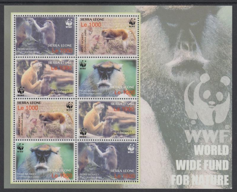 XG-BA373 SIERRA LEONE IND - Wwf, 2004 Wild Animals Petas Monkey 2 Sets MNH Sheet