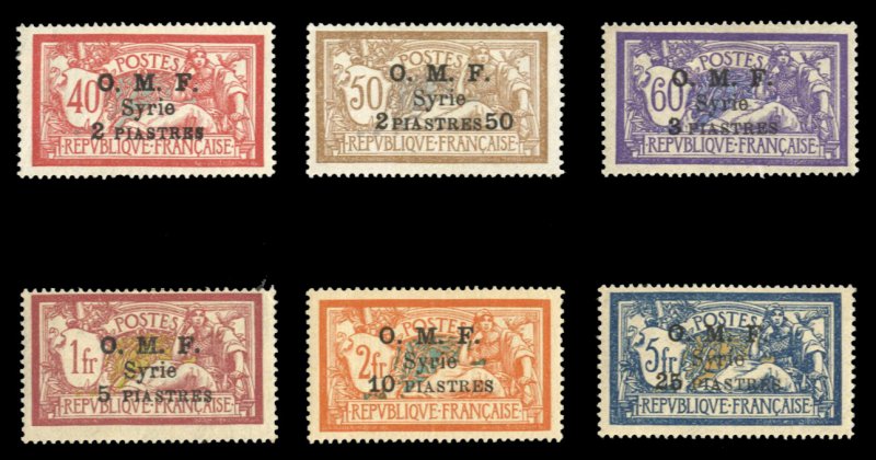 Syria #92-97 Cat$38.90, 1921-22 Surcharges, complete set, hinged