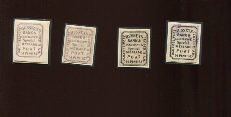 Lot of 280+ Hussey's Post 1862-1873 Local Stamps Most on Perry Pages