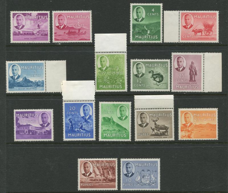 Mauritius - Scott 235-49 - KGVI Definitive Issue -1950 - MVLH -Set of 15 Stamp