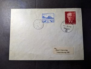 1943 Germany British Channel Islands Feldpost Cover Jersey CI to Hamburg Germany