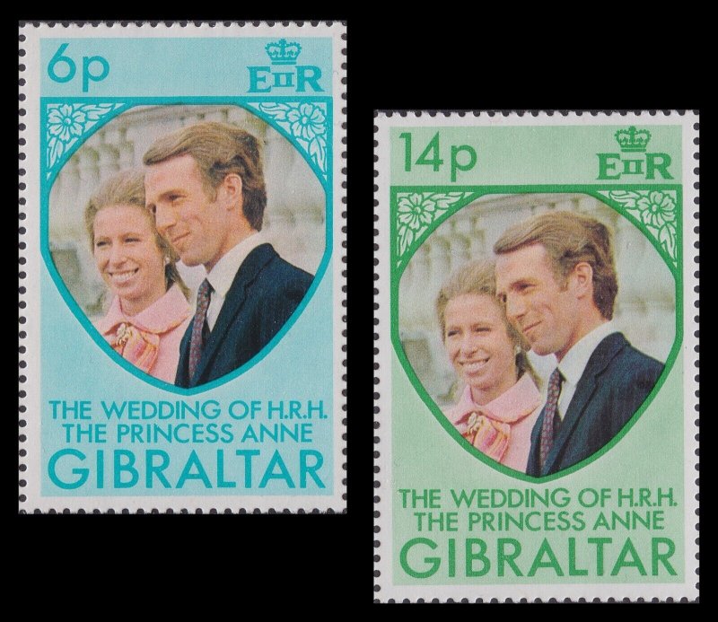 Gibraltar 324 Royal Wedding Princess Anne Green 14p single (1 stamp) MNH 1973