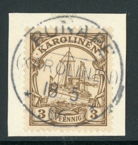 Germany 1901 Caroline Islands 3pf Brown Unwmk (Sc #7) on Piece F123