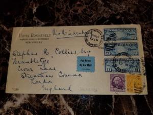 1936 USA to England Hindenburg Zeppelin 8th NAF Cover LZ 129 Hotel Roosevelt