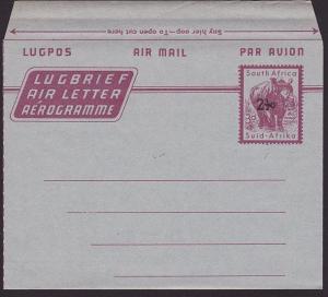 SOUTH AFRICA 2½c on 3d Rhino aerogramme unused..............................7586