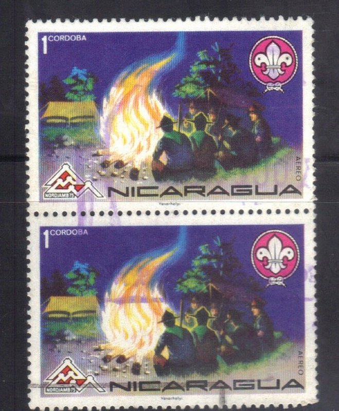 NICARAGUA SC# C882  *USED*  1c 1975 CONN PAIR SCOUTING SEE SCAN